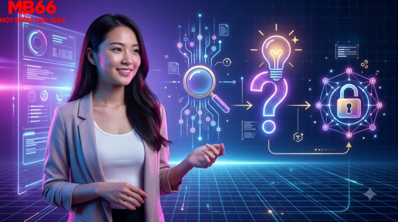 Giao diện tìm kiếm FAQ với kính lúp và các thẻ câu hỏi được sắp xếp khoa học