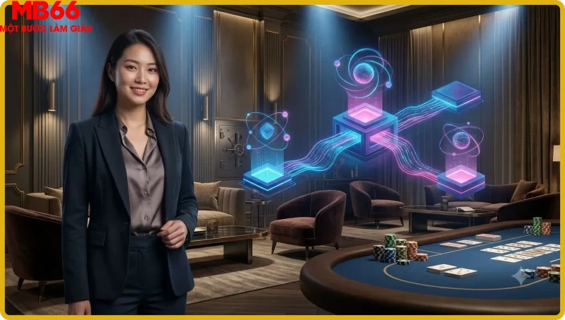 Người dùng đọc kỹ điều khoản sử dụng trên màn hình holographic với biểu tượng bảo vệ