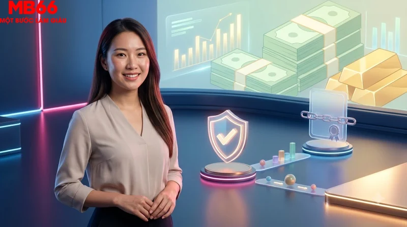 Người dùng đọc tài liệu quy định trực tuyến với biểu tượng bảo mật và dấu kiểm xác nhận